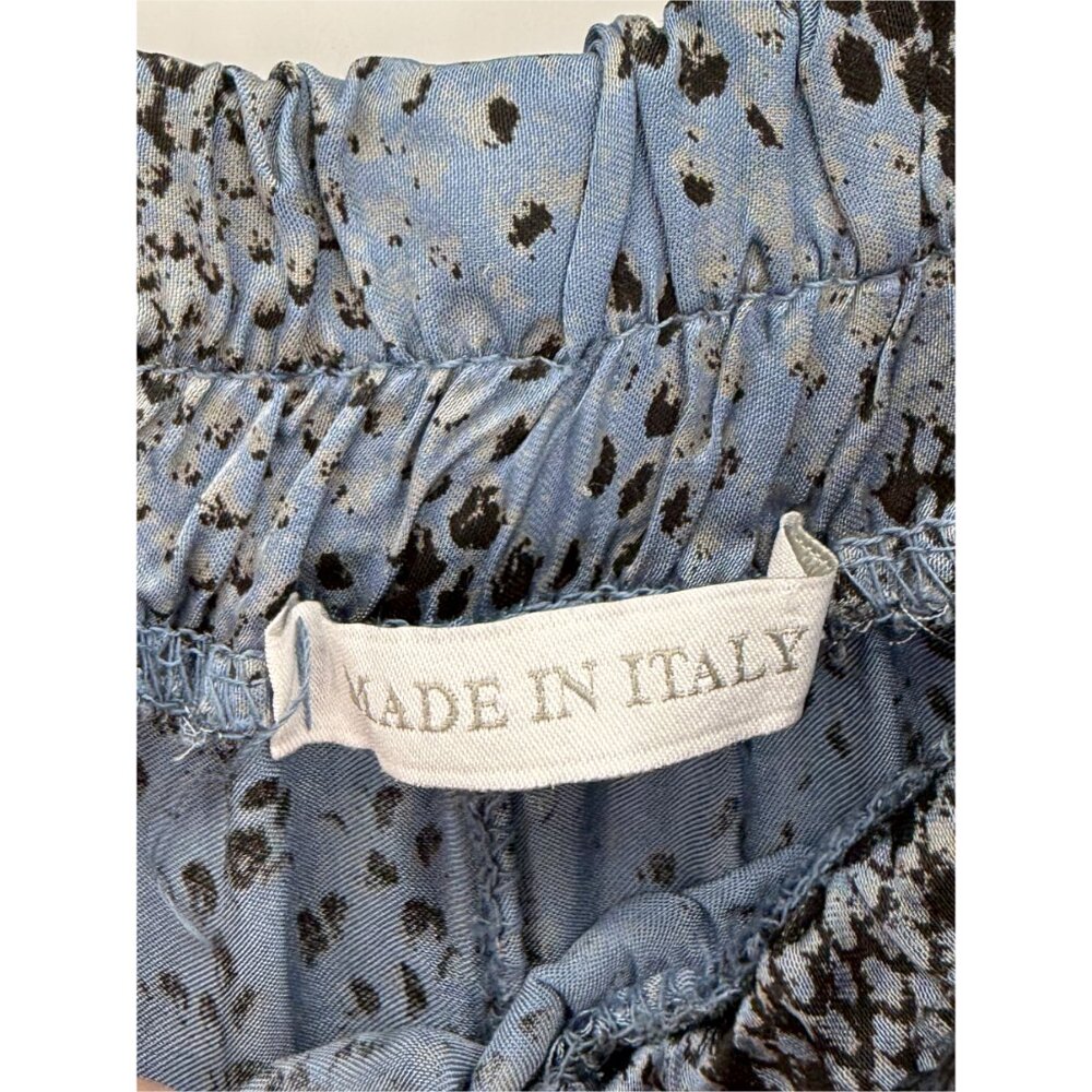JACQUELINE B CLOTHING Flowy Satin Snake Pattern Pant in Denim Blue M/L - Picture 7 of 9